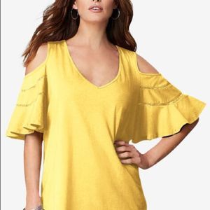 Ruffle-Sleeve Top with Cold Shoulder Detail Size 1xl 22/24